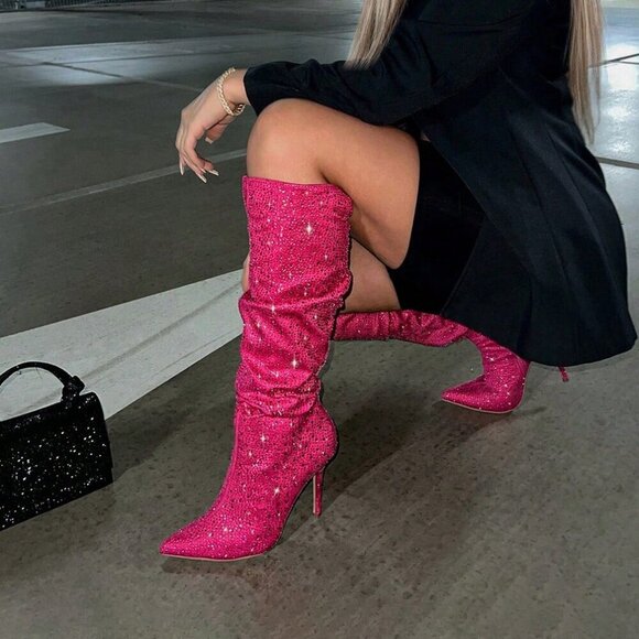 Shoes - Hot Pink Sexy Women's Bow Decor Point Toe Stiletto Heeled Pumps